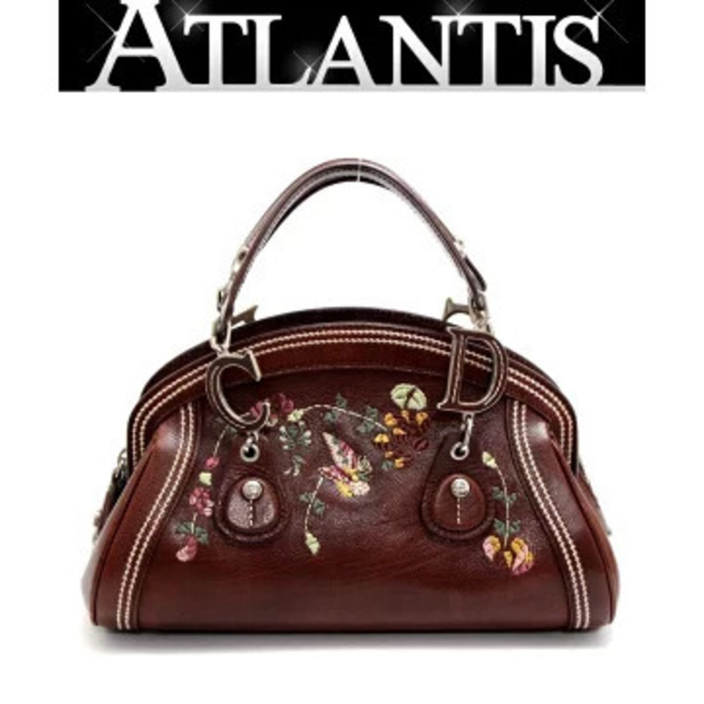 Christian Dior Embroidered Handbag Brown Leather - Picture 1 of 6